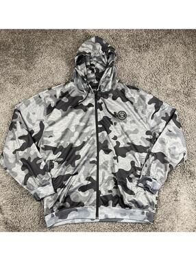 Da Hui Full Zip Hoodie Men's Gray Camo Lightweight Jacket Sz XXL